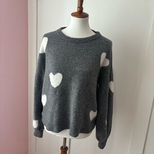 MADEWELL gray fuzzy sweater with white hearts oversized